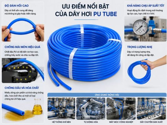 Ưu điểm nổi bật của dây hơi PU tube