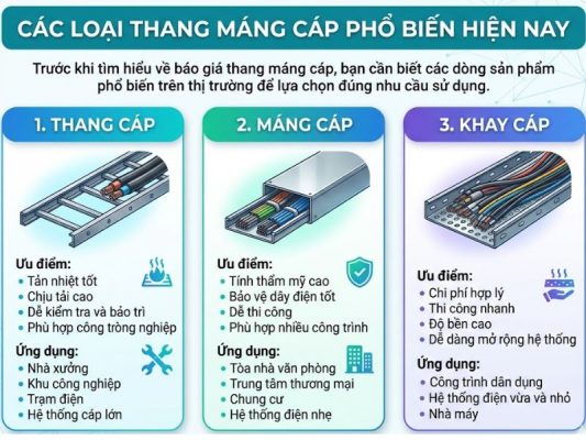 Các loại thang máng cáp phổ biến hiện nay 