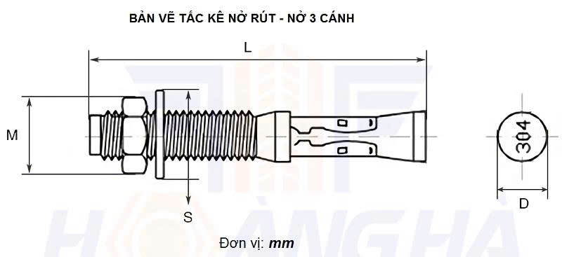 Cấu tạo chi tiết của take nở 3 cánh gồm bu lông và ba cánh nở