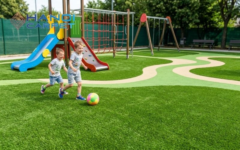 Vì sao sân chơi trẻ em nên sử dụng thảm cỏ nhân tạo
